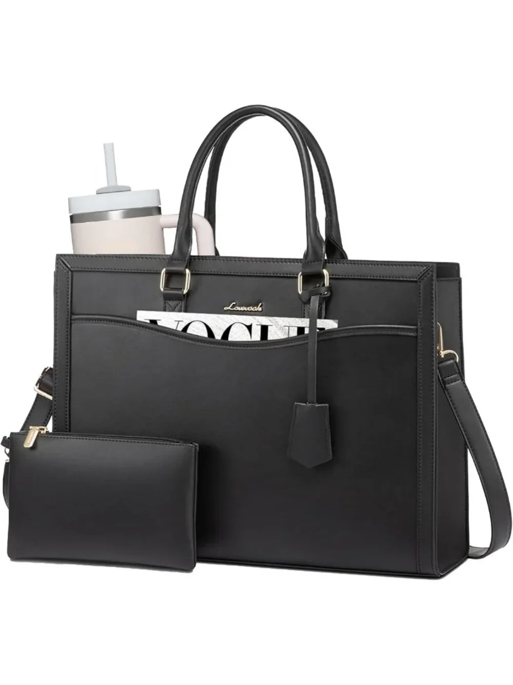Stylish Large Laptop Tote Bag for Women, Work Computer Bag with Cup Holder